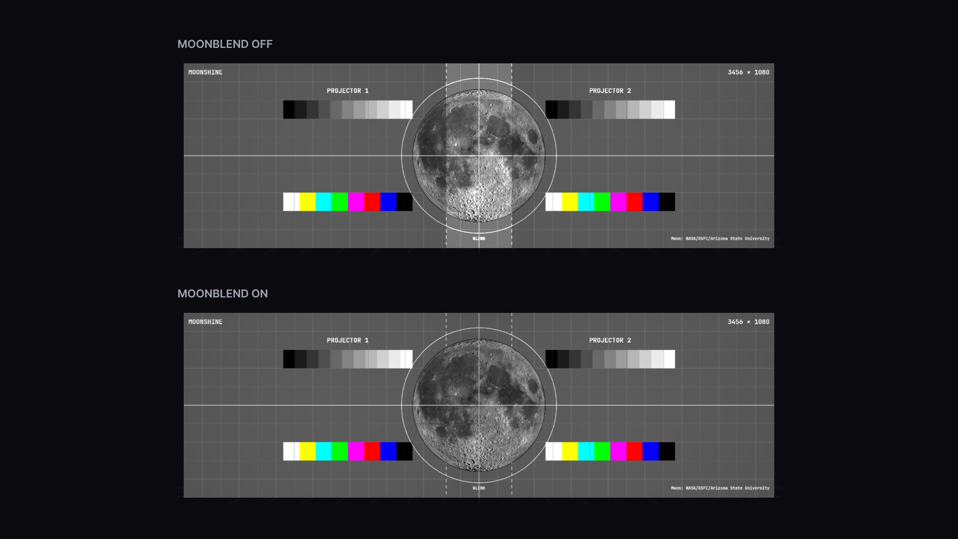 The same two projectors before and after Moonblend